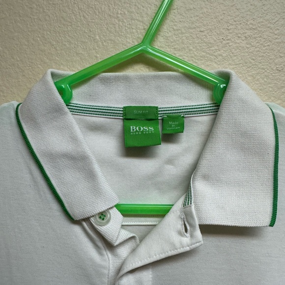 Boss White and Green Polo Shirt with Stripes - Picture 3 of 7